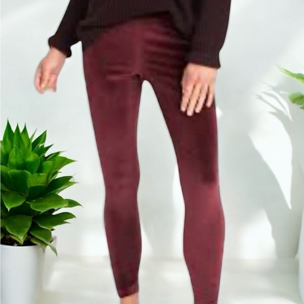 Free | High Waisted Velvet Burgundy Leggings